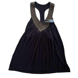 Spense Women's S Black Gold Studded Racerback Sleeveless Flowy Tank Y2K Rockstar